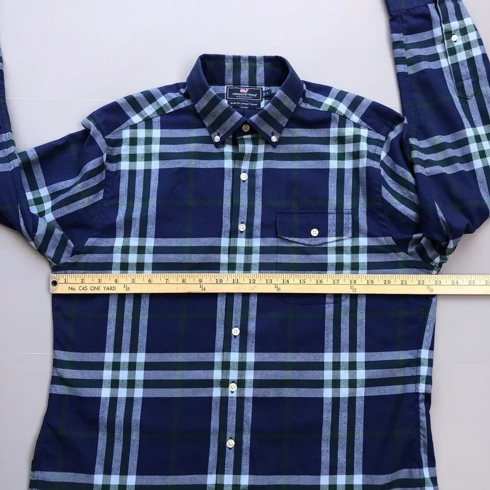 Vineyard Vines Slim Fit Crosby Shirt Blue Green Plaid Dress Shirt Men Large